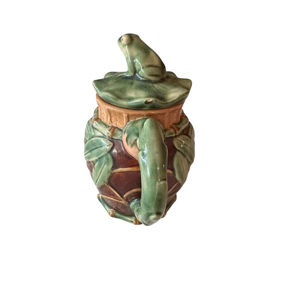 Whimsical Frog & Bamboo Ceramic Teapot - Cottagecore Nature Lovers Kettle - Picture 5 of 5